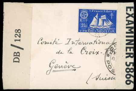 Stamp of Colonies françaises » St. Pierre et Miquelon 1942, YT n° 305 oblitéré sur pli entier pour Genève,