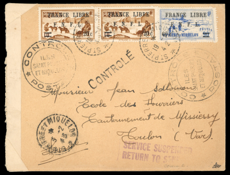 Stamp of Colonies françaises » St. Pierre et Miquelon 1943, France Libre YT n° 274 (2) et n° 276 (second