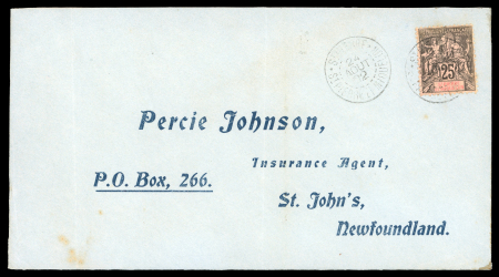 Stamp of Colonies françaises » St. Pierre et Miquelon 1902, type Groupe 25c YT n° 66 oblitéré sur lettre