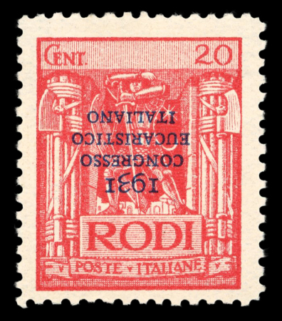 Stamp of Italy » Aegean Islands » Dodecanese Rhodes :1931, eucharistic congress 20c red inverted