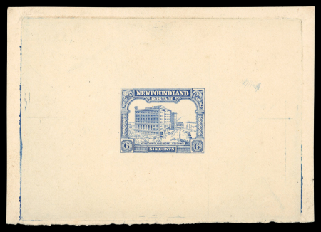 Stamp of Canada » Newfoundland Newfoundland 1928-29 6c Newfoundland Hotel die proof in blue on yellowish wove paper