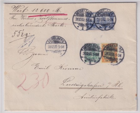 1900: Reichspost issue 1-5 Mark from the very rare  first experimental printing with wide 11 1/2 perforation and in different colors
