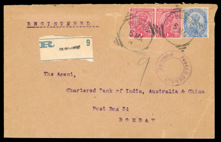 Stamp of Persia » Indian Postal Agencies in Persia Bushire: 1917 Envelope franked India KGV 1a pair and