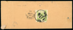 Stamp of Indian States » Bundi Bundi 1914-41, 4a bright apple-green, rouletted in colour, type E, tied on reverse of small neat native registered envelope