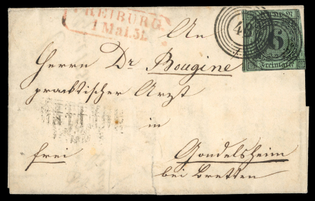 1851, 6 Kr blue-green first day letter.