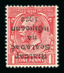 Stamp of Ireland » 1922 (Feb) Dollard Overprints (T1-T14) 1d scarlet, mint showing inverted overprint variety, fresh and very fine, a scarce error (Hib. T2a, €375)