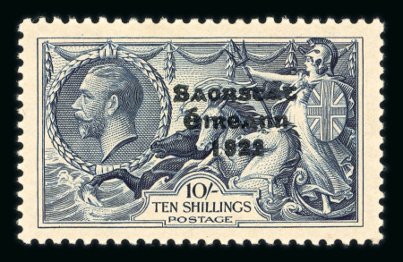 Stamp of Ireland » 1935 Re-Engraved Overprints (T75-T77) 10s indigo, mint showing flat accent overprint variety