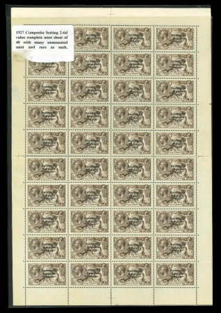 Stamp of Ireland » 1927 Composite Dates Overprints (T69-T71) 2s6d Chocolate-Brown – Exceptional Complete Sheet of 40. A stunning complete mint and mint nh sheet of 40, showing six horizontal wide and narrow pairs, and six vertical and narrow pairs, partly separated and reinforced 