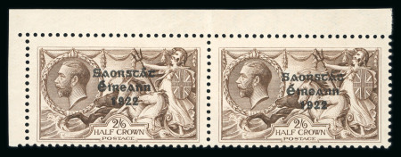 Stamp of Ireland » 1927 Composite Dates Overprints (T69-T71) 2s6d dull brown, mint nh top left corner sheet marginal horizontal pair, both showing the wide dates and dots between S and A proving it is from the composite setting, usual gum creases, fresh & very fine