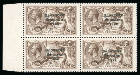 Stamp of Ireland » 1927 Composite Dates Overprints (T69-T71) 2s6d dull brown, mint left sheet marginal block of four, showing three wide dates and one narrow date, all from the composite setting, giving rise to either a vertical or a horizontal wide and narrow pair, fresh & very f
