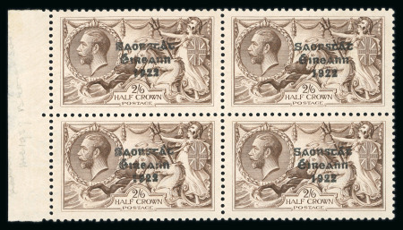 Stamp of Ireland » 1927 Composite Dates Overprints (T69-T71) 2s6d greyish-brown, mint left sheet marginal block of four, all showing the wide dates and two left stamps with the broken STÁT proving it is from the composite setting, usual gum creases, fresh & very fine
