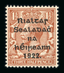 Stamp of Ireland » 1922 (Feb) Thom Overprints (T15-T19) 1 1/2d red-brown, mint single showing plate error on basic stamp PENCF corrected, fine and scarce (Hib. T15b, €750)