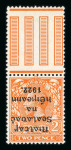 Stamp of Ireland » 1922 (Feb) Thom Overprints (T15-T19) 2d orange, mint singles showing both die I and II with inverted overprints, one light creased, a fine and scarce pair of varieties (Hib. T16a, T17a, €750)