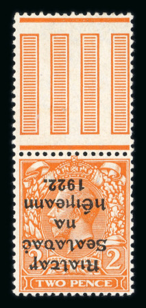 Stamp of Ireland » 1922 (Feb) Thom Overprints (T15-T19) 2d orange, mint singles showing both die I and II with inverted overprints, one light creased, a fine and scarce pair of varieties (Hib. T16a, T17a, €750)