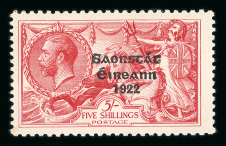 Stamp of Ireland » 1925 Narrow Date Overprints (T66-T68) 2s6d grey-brown (2) and re-brown, three mint or nh mint singles, one showing minor re-entries and another with needle eye accent, 5s rose-red, two singles, one corner sheet marginal, one with hallow 2nd T, another with n