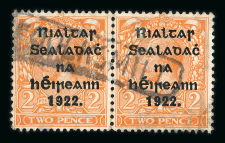 Stamp of Ireland » Political & Transitional Periods » The Consequences of Transition - February 17, 1922 to March 31, 1922 1922 FOULKSMILL boxed cancel on Thom 2d orange, die II pair, rare usage of this emergency use after Post Office raids by the IRA