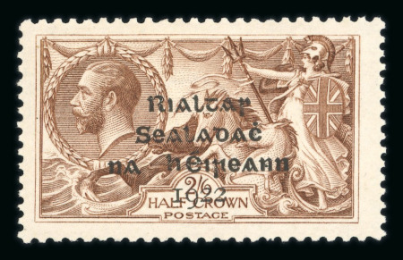 Stamp of Ireland » 1922 (Feb) Dollard Overprints (T1-T14) 2s6d chocolate brown, two mint singles, showing short third line (22 mm) and Nissen re-entry, errors, fresh and fine