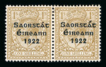Stamp of Ireland » 1922-23 Thom Three-Line Overprints (T47-T61) 1s bistre-brown, mint horizontal pair, showing right stamp with accent inserted (Row 15, Stamp 12), fine and very rare, (Hib. T58c, €750), signed by "DM" (David MacDonnell) 