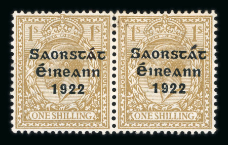 Stamp of Ireland » 1922-23 Thom Three-Line Overprints (T47-T61) 1s bistre-brown, mint horizontal pair, showing right stamp with accent inserted (Row 15, Stamp 12), fine and very rare, (Hib. T58c, €750), signed by "DM" (David MacDonnell) 