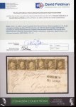 Stamp of Italian States » Sicily » 1 Grano, Plate I » Covers Sicily 1859 1 Gr. plate I, state II, olive brown (bruno olivastro), six examples (incl. position 89 with retouch) on entire from Mesaina to Girgenti