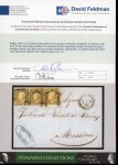 Stamp of Italian States » Sicily » 1 Grano, Plate II » Covers Sicily 1859 (7.12) cover from Catania to Messina with 1Gr. plate II pair and single pos. 32 showing double engraving