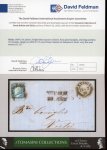 Stamp of Italian States » Sicily » 2 Grana, Plate I » Retouches Sicily 1859 2 Gr. plate I, bright blue (azzurro chiaro), four good margins, showing position 55 retouch, single on 1859 (27.7) cover from Catania via Messina to Viotri, very fine and scarce