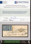 Stamp of Italian States » Sicily » 2 Grana, Plate II » Covers Sicily 1859 2 Gr. plate II, ultramarine (azzurro oltremare) horizontal pair, good margins lightly cancelled, on 1859 cover to Napoli, Palermo despatch at right, removal of wax seal has caused light damage, still a very r