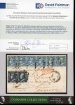 Stamp of Italian States » Sicily » 2 Grana, Plate III » Covers 1859 2 Gr. plate III, light blue (azzurro chiaro), very rare horizontal strip of six, positions 11-16, plus a horizontal pair of the 10Gr. black indigo (indaco nero) (position 11 retouch), on 1860 (9.7) cover to Genova, 
