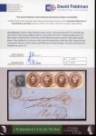 Stamp of Great Britain » 1847-54 Embossed 1856 (May 12) wrapper from Leeds to Italy with 1847-54 6d dull lilac strip of four