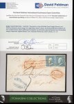 Stamp of Italian States » Sicily » Cancellations (ordered by towns alphabetically) MARITIME MAIL - NAPOLI: "Paechetto a Vap di Sicilia Fuori Vagigi (Boxed, red - P.R3) red boxed cachet tying 2 Gr. light blue, plate I, (Sass. 6a) horizontal pair, position 49-50, to folded letter sheet addressed to Naple