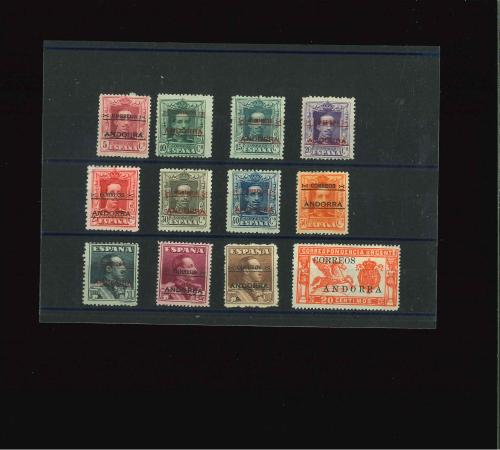 Stamp of Andorra (Spanish Post) 1928, fisrt issue YT n° 2-12 and 13 mint *, Cérès certificate