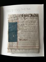 Stamp of Ireland » Revenues & Fiscals » Embossed Stamp Duty 1815-1882 General Duty: Old-time attractive collection of 109 documents, 12 fragments, all mounted on album pages, some being knowledgeable written up in pencil, with Schonfeld reference numbers noted on most items, show