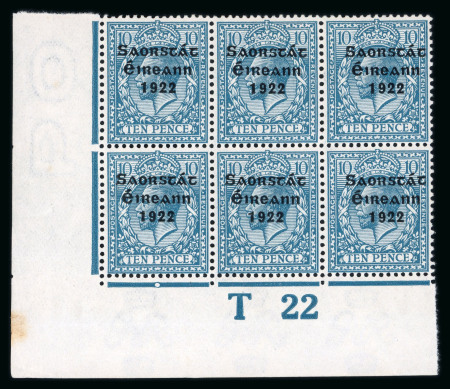 Stamp of Ireland » 1922-23 Thom Three-Line Overprints (T47-T61) 10d turquoise-blue, mint nh bottom left corner sheet