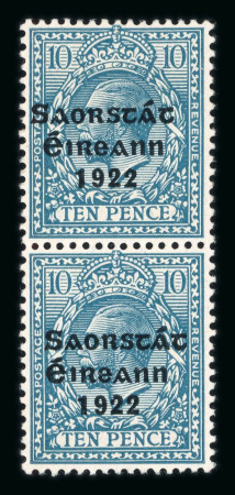 Stamp of Ireland » 1922-23 Thom Three-Line Overprints (T47-T61) 10d turquoise-blue, mint and nh, vertical pair showing
