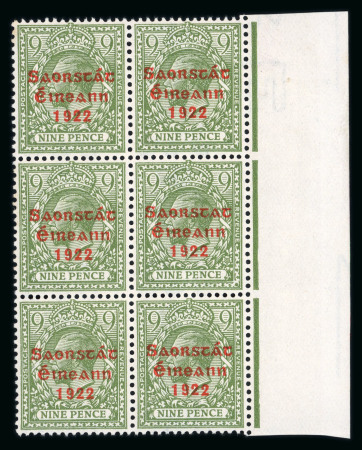Stamp of Ireland » 1922-23 Thom Three-Line Overprints (T47-T61) 9d olive-green, mint nh, vertical right sheet marginal