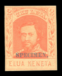 Stamp of United States » U.S. Possessions » Hawaii 1869, King Kamehemeha IV, 2c orange-vermilion, re-issue, overprint specimen/cancelled
