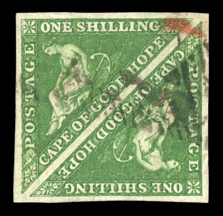 Stamp of South Africa » Cape of Good Hope 1863-64 De La Rue 1s bright emerald-green, used pair