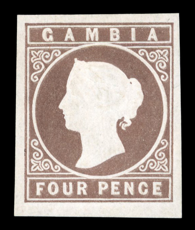 Stamp of Gambia 1869 De La Rue 4d pale brown, lh mint with good to