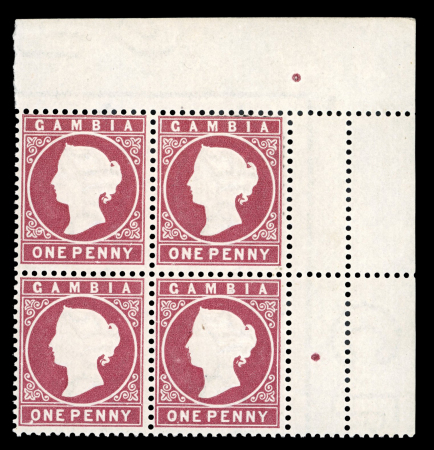Stamp of Gambia 1880-81 CC 1d orange, three mint blocks of four, two