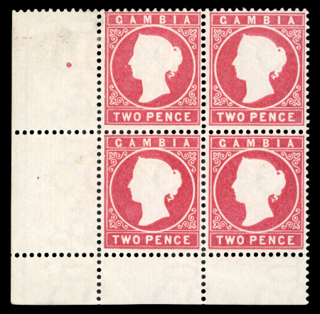 Stamp of Gambia 1880-81 CC 1d maroon, mint nh part sheetlet of nine,