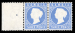 Stamp of Gambia 1880-81 CC 3d pale dull ultramarine, lh mint left sheet