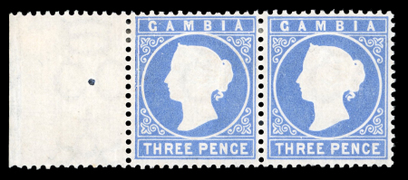 Stamp of Gambia 1880-81 CC 3d pale dull ultramarine, lh mint left sheet