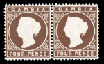 Stamp of Gambia 1880-81 CC 4d brown, lh mint horizontal pair, showing