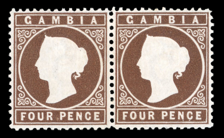 Stamp of Gambia 1880-81 CC 4d brown, lh mint horizontal pair, showing