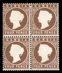 Stamp of Gambia 1880-81 CC 4d pale brown, mint and mint nh block of