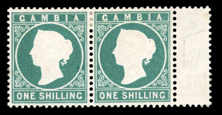 Stamp of Gambia 1880-81 CC 1s green, lh mint right gutter marginal