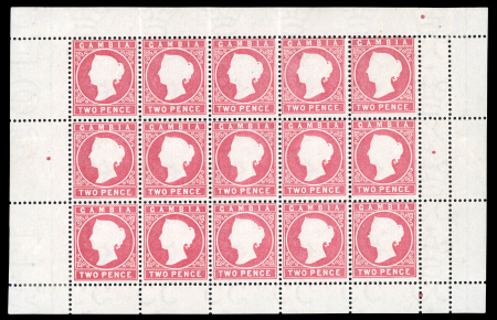 Stamp of Gambia 1880-81 CC 2d rose, mint and mint nh complete sheetlet