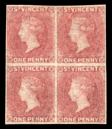 Stamp of St. Vincent 1861 No wmk 1d rose-red, mint imperforate block of