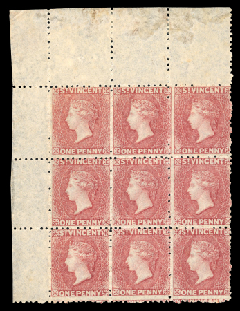 Stamp of St. Vincent 1861 No wmk 1d rose-red, mint and mint nh top left