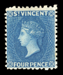 Stamp of St. Vincent 1862-68 No wmk 4d deep blue, mint single, fresh, very